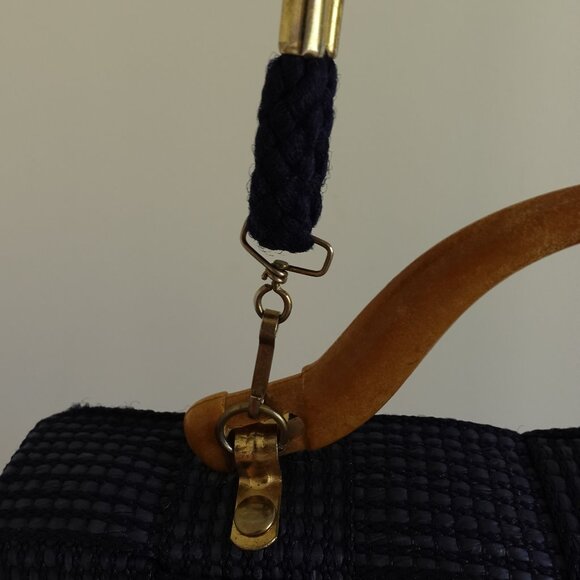 Bertini M&G Italy Dark Blue Woven Strap Handbag Vintage 80s - Picture 9 of 10